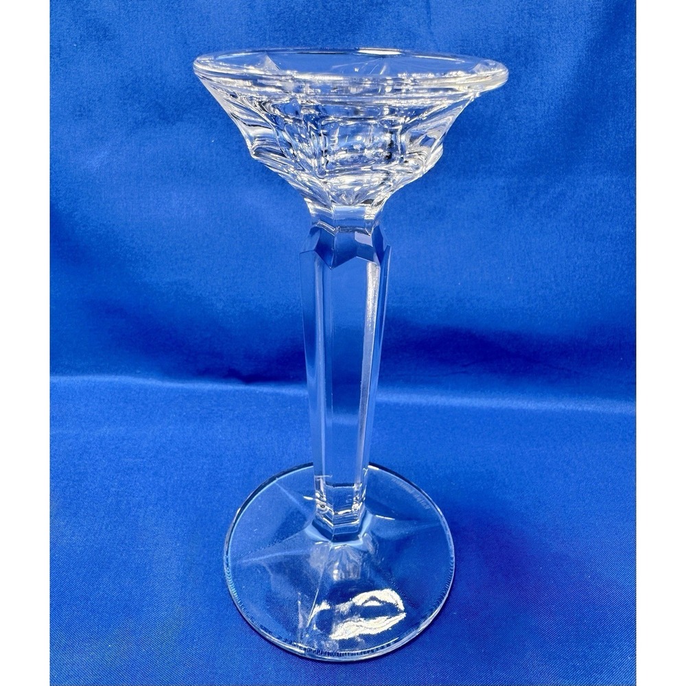 Ralph Lauren Crystal Candlestick Holder 6" Faceted Hexagonal Stem Signed Single